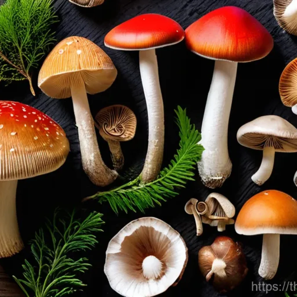 버섯 기반 제품의 이점 - **Prompt 1: The Abundance of Mushroom Superfoods**
"A visually rich and vibrant overhead shot of...
