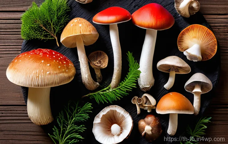 버섯 기반 제품의 이점 - **Prompt 1: The Abundance of Mushroom Superfoods**
"A visually rich and vibrant overhead shot of...