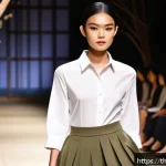 Home 22 버섯 소재의 에코 패션 사례 - A modern Thai fashion runway scene showcasing models wearing elegant outfits made from mushroom fibe...