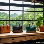 Home 21 버섯 기반 소재의 고객 수요 분석 - A modern Thai fashion designer's studio showcasing sustainable mushroom-based materials being crafte...