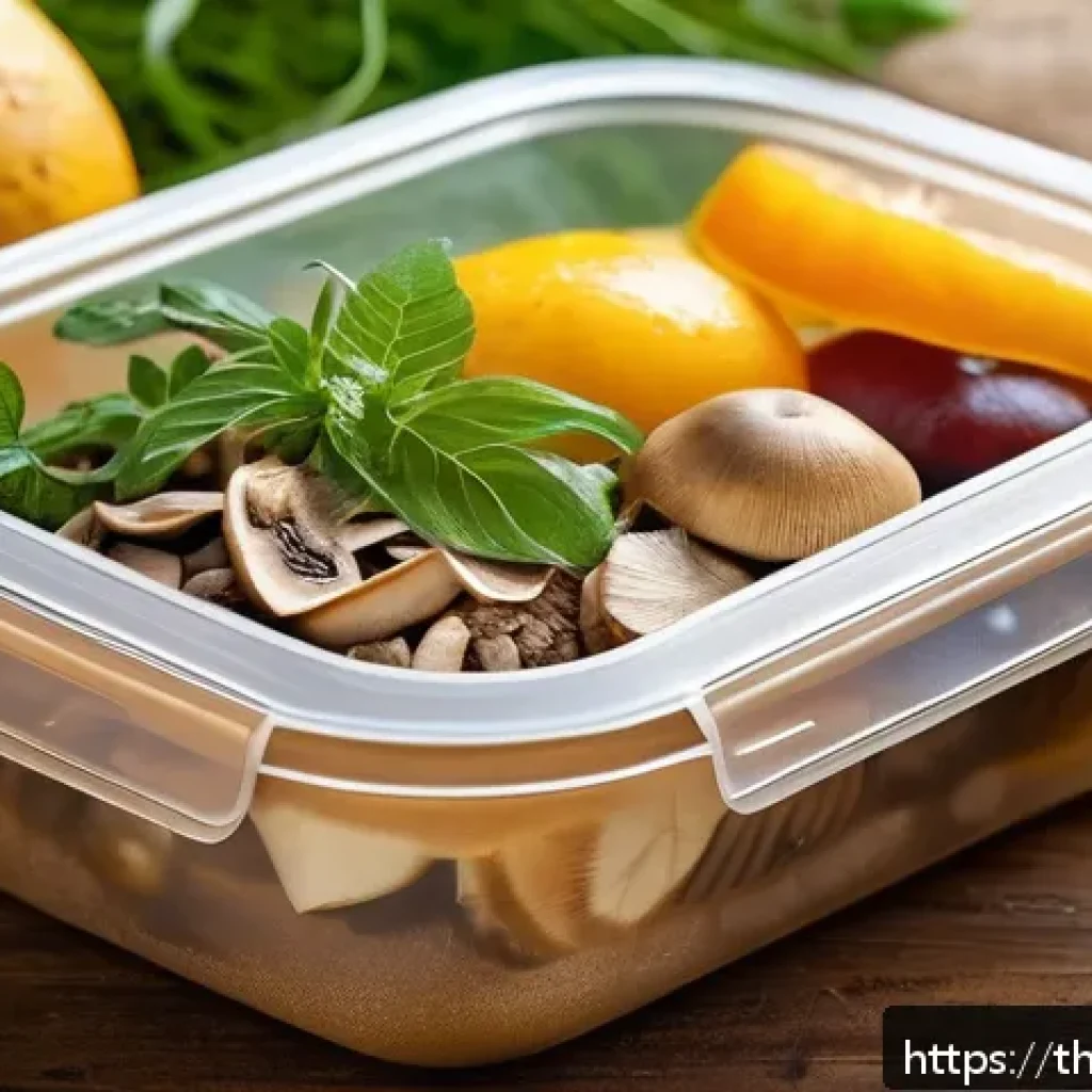 버섯 기반 소재의 연구 동향 - A detailed close-up of eco-friendly packaging made from mushroom-based bioplastic, showcasing its so...
