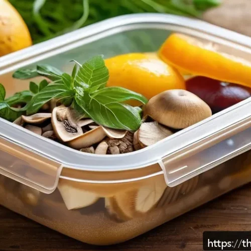 Home 32 버섯 기반 소재의 연구 동향 - A detailed close-up of eco-friendly packaging made from mushroom-based bioplastic, showcasing its so...