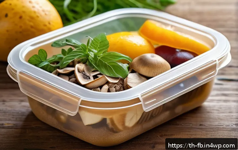버섯 기반 소재의 연구 동향 - A detailed close-up of eco-friendly packaging made from mushroom-based bioplastic, showcasing its so...