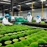 Home 19 버섯 기반 소재의 투자 기회 - A modern Thai eco-friendly packaging factory producing biodegradable mushroom-based materials, showi...
