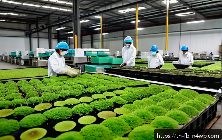 버섯 기반 소재의 투자 기회 - A modern Thai eco-friendly packaging factory producing biodegradable mushroom-based materials, showi...