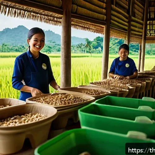 Home 17 버섯 소재의 사회적 영향 평가 - A vibrant rural Thai community workshop scene where local farmers, wearing casual eco-friendly cloth...